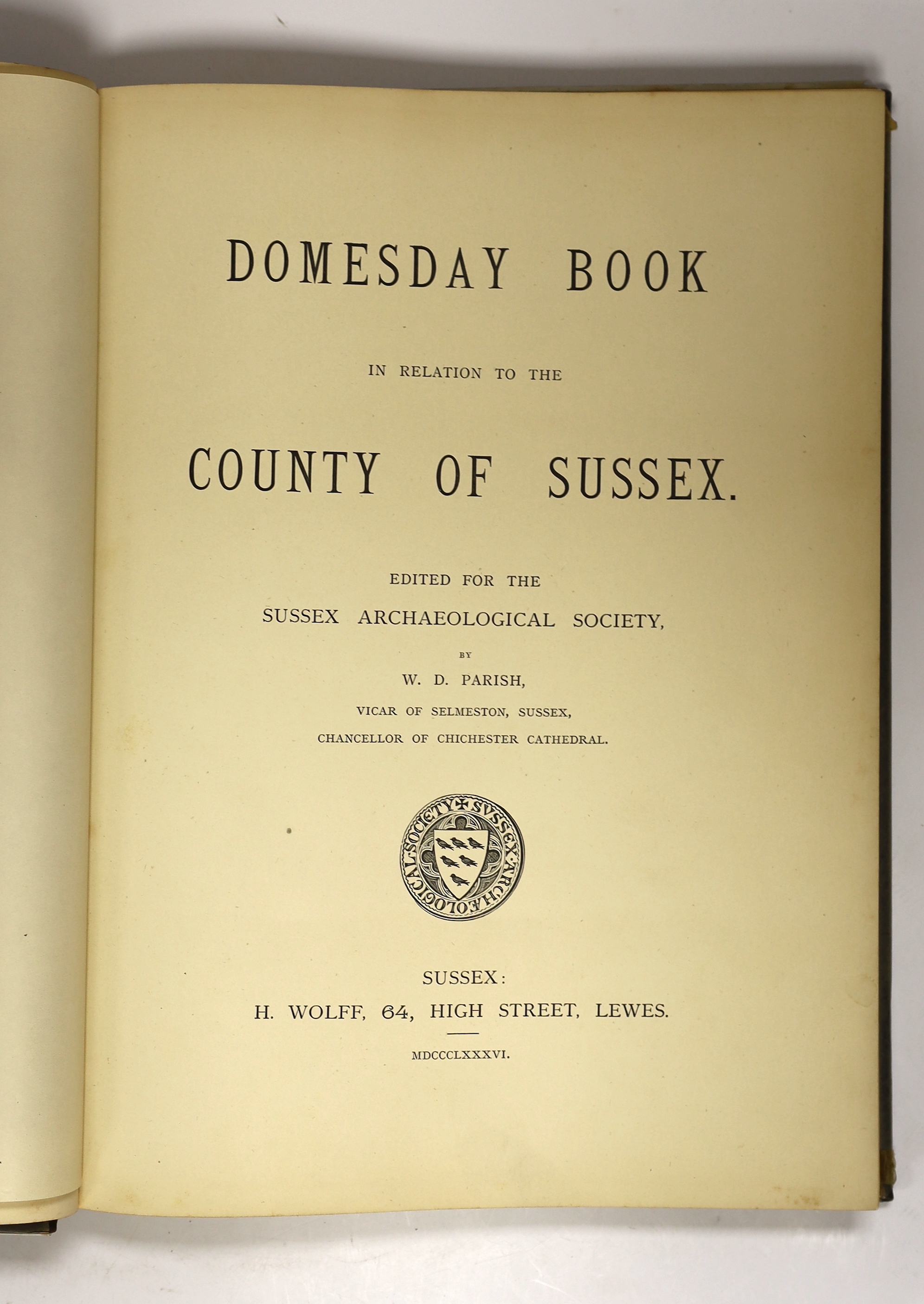 Berry, William - County Geneologies, Pedigrees of the Families in the County of Sussex, small folio, half green morocco, binding scuffed, Sherwood, Gilbert and Piper, London 1830, together with - Parish, W.D (editor) - D